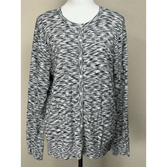 NWT LOFT Outlet Cardigan Black White Women’s XL  Button Up Lightweight - Picture 1 of 15